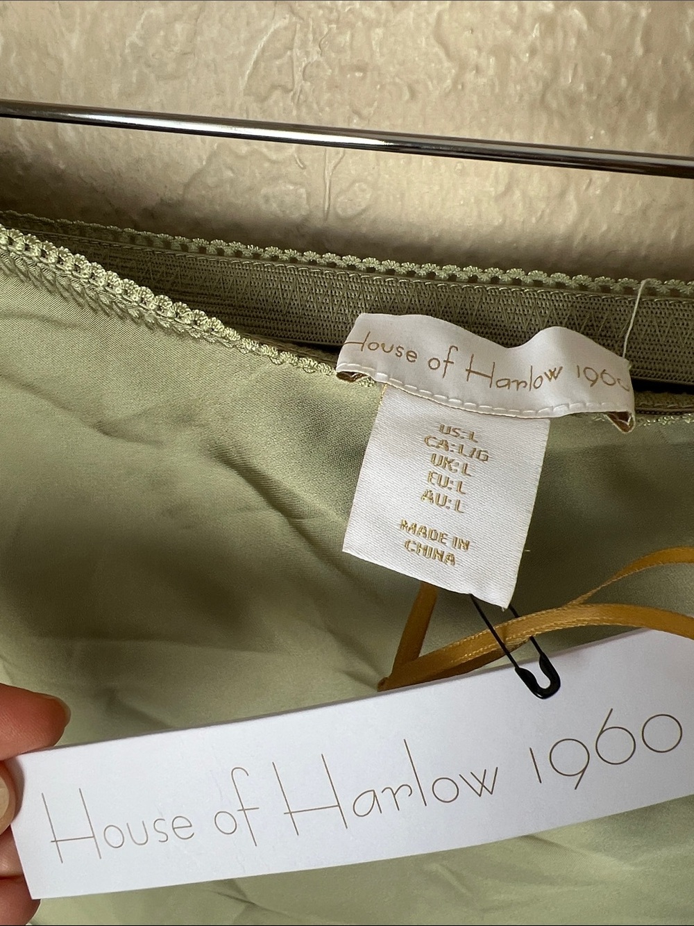 NWT house of Harlow pistachio green satin lace trim slip skirt - Picture 4 of 6